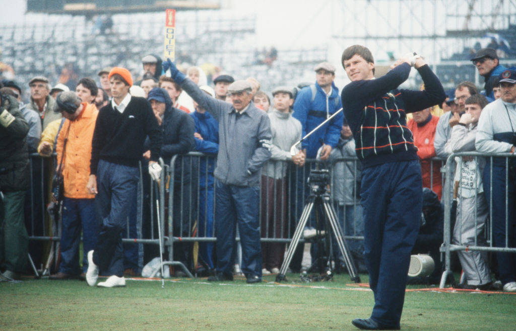 Paul Azinger and Nick Faldo during the third round at Muirfield in 1987